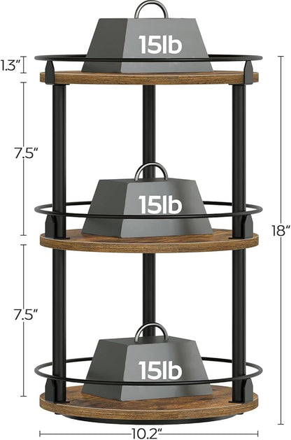 YATINEY Spice Rack, Set of 2 Lazy Susan Organizer, 3-Tier Turntable Organizer For Cabinet, Compact and Versatile, for Kitchen Countertop, Rustic Brown SR23L2BR