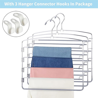 FeeraHozer Pants Hangers Space Saving 3 Pack No Slip 5 Layers Multi Functional Pants Rack Stainless Steel Swing Arm Space Saver Hanger for Trousers Jeans Towels Scarf （Grey）