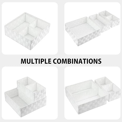 Posprica Woven Storage Box Cube Basket Bin Container Tote Organizer Divider for Drawer,Closet,Shelf, Dresser (White)