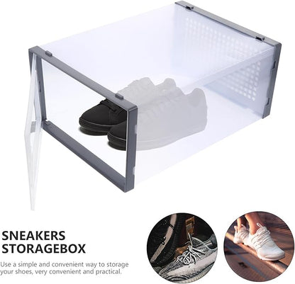 SEWACC 2 Pcs Plastic Shoe Storage Boxes with Drawer Stackable Organizer for Closet, Grey Thickened Shoe Organizer Containers for Sneaker and Boot Storage Style