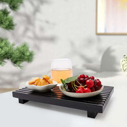 Wood Pedestal Table Stand for Bathroom Tray Kitchen Counter Decor Decorative Wooden Display Risers for Kitchen Sink Accessories Soap Tray Vanity Black Bathroom Counter Organizer Decor Dish Soap Holder