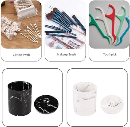 Marble Qtip Holder with Lid, White Resin Cotton Swab Container, Small Apothecary Storage Jars, Bathroom Q-Tip Holder for Cotton Balls, Swabs, Pads, Floss Picks