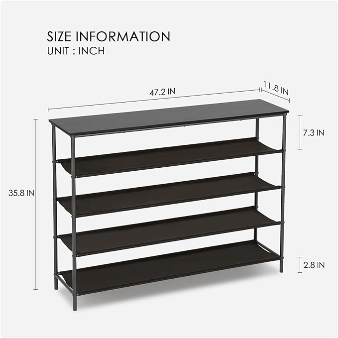PayLessHere 5 Tier Shoe Rack Shoe Bench Shoe Rack Shelf with Steel Frame Standing for Closet Entryway Hallway Corridor Storage Organizers (Black)