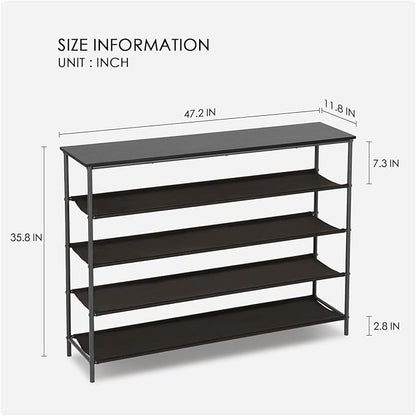 PayLessHere 5 Tier Shoe Rack Shoe Bench Shoe Rack Shelf with Steel Frame Standing for Closet Entryway Hallway Corridor Storage Organizers (Black)