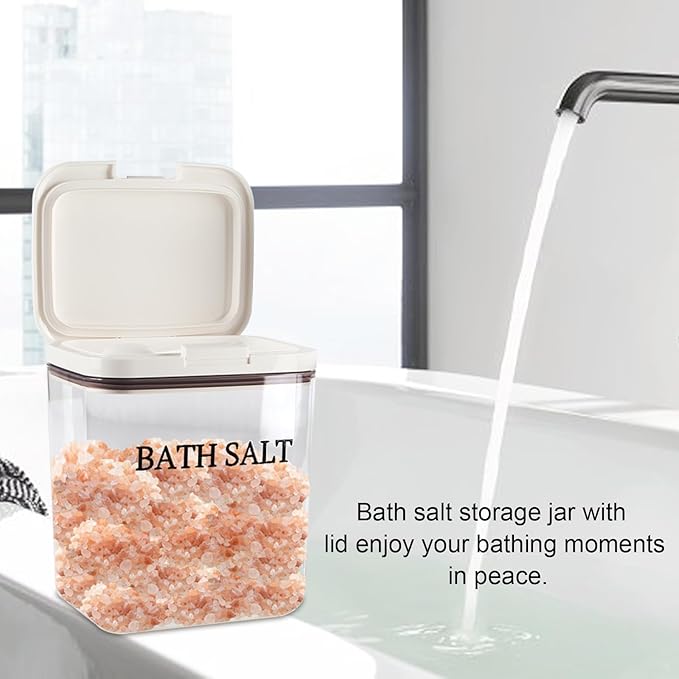 Bath Salt Jar Airtight Lid, Bath Container With Scoop, Bathroom Storage Canister One-Click Pop-Up Design, Clear Jar Bath Tub Accessories For Women Bombs 2L - BPA Plastic