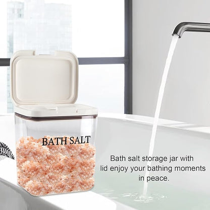 Bath Salt Jar Airtight Lid, Bath Container With Scoop, Bathroom Storage Canister One-Click Pop-Up Design, Clear Jar Bath Tub Accessories For Women Bombs 2L - BPA Plastic