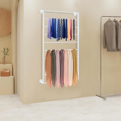 10-Tier Wall Mounted Scarf Rack, Tie & Scarf Holder, Towel Storage Rack, White, Iron, Baking Paint, Coating