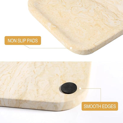 Koville Marble Tray, 12"x8" Marble Vanity Tray for Countertop Bathroom Kitchen Dresser, Decorative Catchall Trays for Perfume Jewelry, Rectangular Stone Serving Tray(Beige)