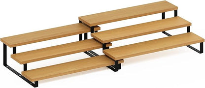 Furinno RAVEL Kitchen Countertop Organizer Set of 2, 3-Tier Nesting Metal Frame Counter Shelves, Kitchen Storage, Expandable, Spice Rack, for Pantry, Coffee Bar, Beech