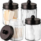 Amolliar Farmhouse Decor Qtip Holder Dispenser for Cotton Swabs,Balls, Cotton Pads, Floss - Clear Plastic Apothecary Jar for Bathroom Canister Storage, Vanity Countertop Makeup Organizer-Bronze (4)