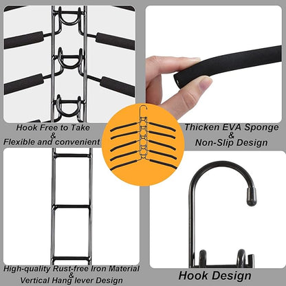 Clothes Hangers Space Saving: 4 Pack 5 in 1 Multi Layer Metal Hanger Racks Non-Slip Foam Padded Heavy Duty Thick Magic Hanger Closet Organizers and Storage for Coat Sweater Suit T-Shirt.