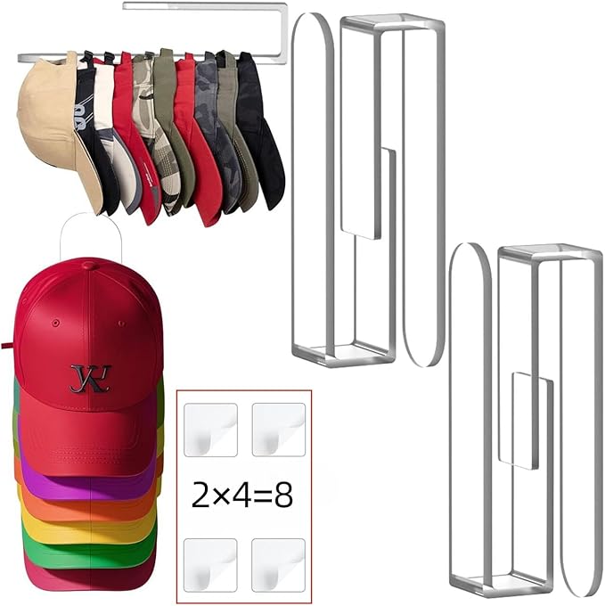 2PCS Hat Organizer for Baseball Caps,Acrylic hat rack for Men Women,Multi-Purpose Hat Holder,Strong Adhesive Hat Storage Wall Mounted Hat Rack for Door Closet,Hat Hangers No Drilling
