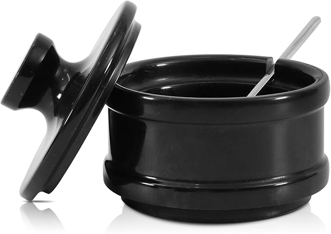 Radicaln marble Salt Cellar Black Handmade salt jar with lid and serving spoon - Elegant sugar container and salt container for kitchen storage