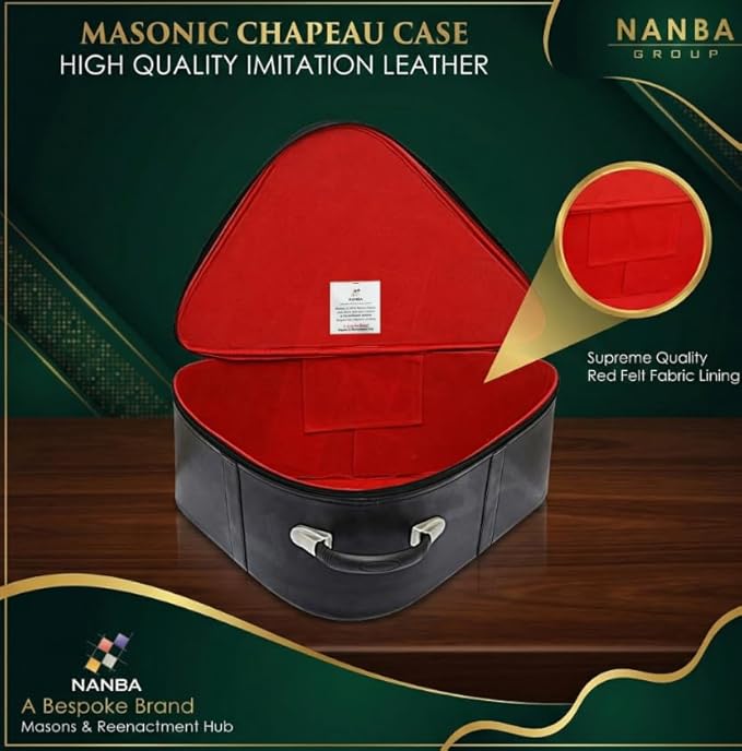Premium Masonic Knights Templar Chapeau Case – Black Imitation Leather Chapeau Hat organizer with Red Interior Lining, Sturdy Handle & Zipper Closure – Protective Freemason Regalia Carry Case