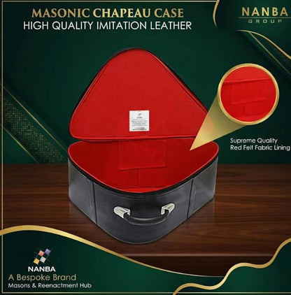 Premium Masonic Knights Templar Chapeau Case – Black Imitation Leather Chapeau Hat organizer with Red Interior Lining, Sturdy Handle & Zipper Closure – Protective Freemason Regalia Carry Case
