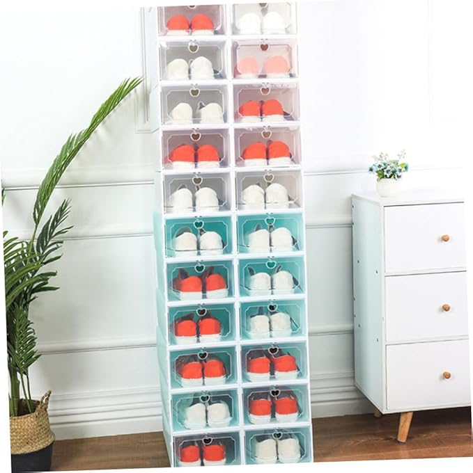 Large Plastic Shoe Storage Box Set, 6pcs Thickened Drawer-style Shoe Organizer with Flip Lid for Closet and Home Storage