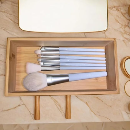 Bamboo drawer organizer Kitchen Utensil Organizer Cutlery Box for Dresser Makeup Tool Office Desk Supplies Storage and Accessories 8"x 4"x 2"