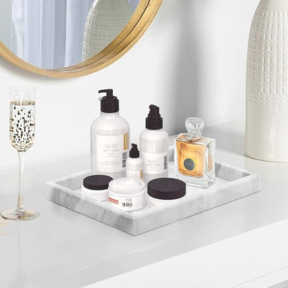 Marble Bathroom Tray,Pure Natural Marble Vanity Tray,Marble Tray for Kitchen Counter Non-Ceramic/Non-Resin,Stone Tray 12 x 8 inch (White)