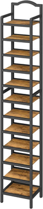 YATINEY 12-Tier Tall Shoe Rack, Vertical Shoe Organizer for Small Spaces, Wooden Shoe Shelf for Entryway, Space Saving Shoe Storage, Holds 12 Pairs of Shoes, Rustic Brown and Black SS52BR