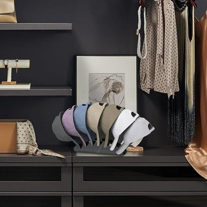 Hat Organizer for Closet Shelf, Hat Holder for 7 Baseball Caps, Tabletop Free Standing Hat Storage Rack, Small Ball Cap Stand for Display and Organizer Bedroom Office (Black)