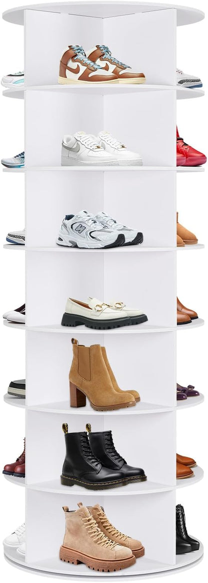 7 Tier Rotating Shoe Rack, Shoe Display with Lazy Susan, Revolving 360 Shoe Tower Storage Round Carousel, Vertical Handbag Rotate Shoes Closet Organization(23.6" W x 63.4" H)