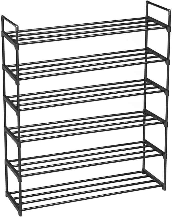 6 Tiers Shoe Rack Shoe Tower Shelf Storage Organizer for Entryway, Shoe Organizer for Hallway Closet, Free Standing Shoe Racks for Indoor Outdoor Living Room (Black-6 Tiers)