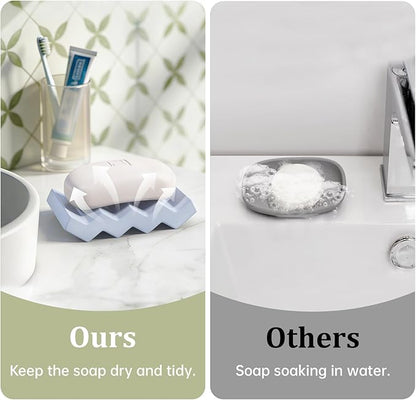 Self Draining Bar Soap Holder Diatomite Soap Dish Fast Drying Soap Saver Small Sponge Caddy for Shower, Bathroom, Kitchen Sink, Kitchen, Blue