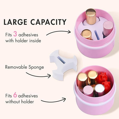 Eyelash Glue Storage Container Tank - Adhesive Jar Stand Makeup Case Cosmetic Storage Tank - Pink