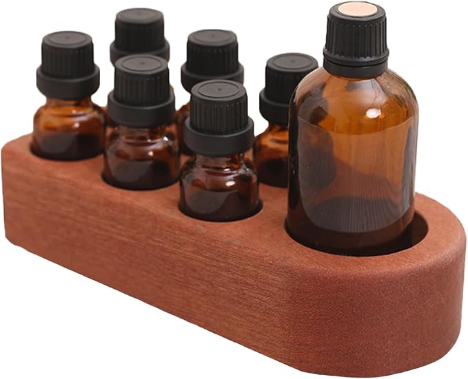 Wooden Essential Oil Holder with 7 Holes (4cmx6 & 6cmx1), Retro Desktop Display Rack for Bathroom Vanity Desk Organizer