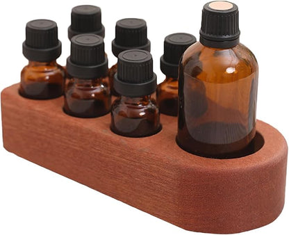 Wooden Essential Oil Holder with 7 Holes (4cmx6 & 6cmx1), Retro Desktop Display Rack for Bathroom Vanity Desk Organizer