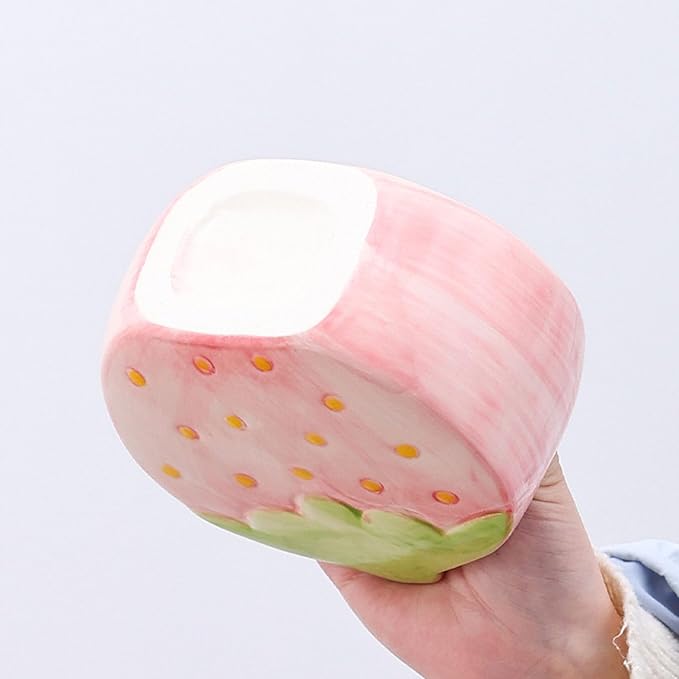 1 PC Ceramic Strawberry Makeup Holder Makeup Organizer Pen Holder Desktop Organizer (Pink)