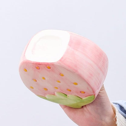 1 PC Ceramic Strawberry Makeup Holder Makeup Organizer Pen Holder Desktop Organizer (Pink)