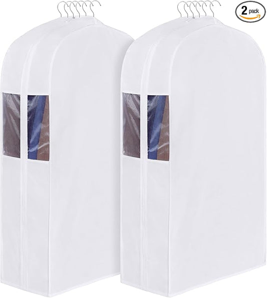 Univivi Premium Cotton Garment Bags for Hanging Clothes and Storage, 40 Inch Washable Suit Cover Bag with Extra Large 10" Gusset & Clear Window - Perfect for Suits, Coats, Jackets - 2 Pack