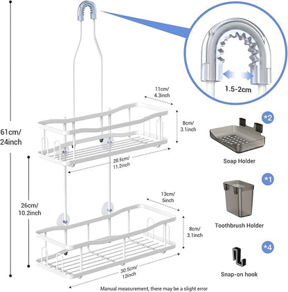 Aitatty Hanging Shower Caddy Bathroom Organizer: Rustproof Shower Shelf Racks Over Shower Head - No Drilling Inside Bath Shower Rack Shelves Over Showerhead for Shampoo with Soap Holder White