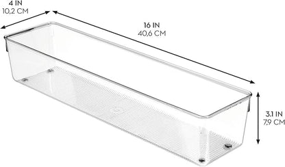 iDesign Plastic Drawer Organizer Bins - Storage for Kitchen, Bathroom, and Desk Drawers - Set of 3 - Clear
