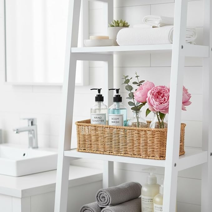 Toilet Paper Storage Basket, Small Wicker Shelf Basket Rectangle Pantry Baskets for Storage Organizer, Cute Baskets for Bathroom Bedroom Kitchen Shelves Decor (Beige)