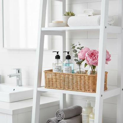 Toilet Paper Storage Basket, Small Wicker Shelf Basket Rectangle Pantry Baskets for Storage Organizer, Cute Baskets for Bathroom Bedroom Kitchen Shelves Decor (Beige)