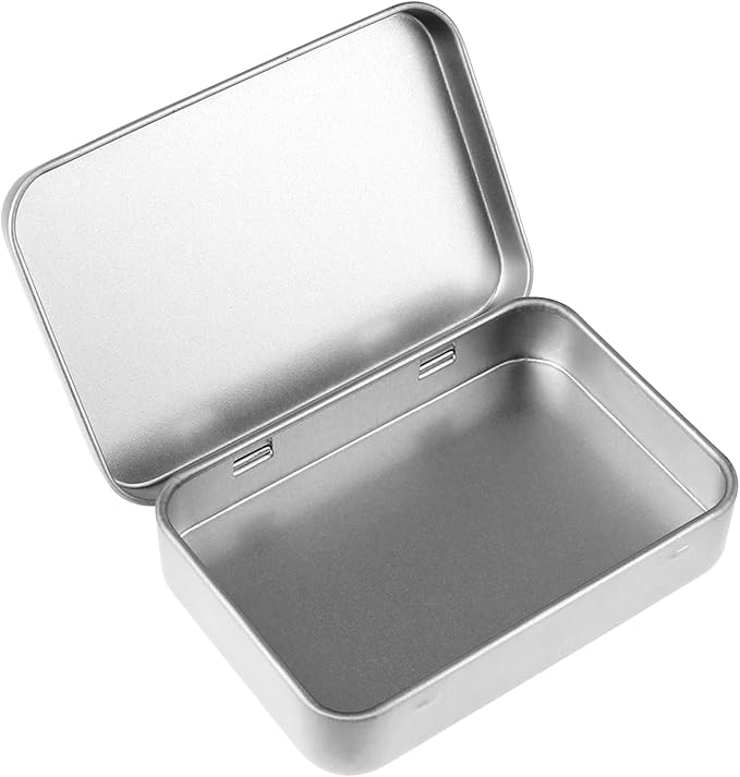 Metal Tins with Lids, Rectangular Small Metal Box with Lid Hinged Tin Box Container with Lid Portable Small Silver Storage Tin Case with Hinged Lids for Home Storage Organizer