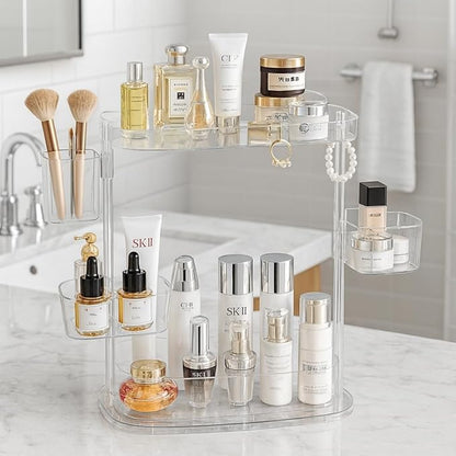 Acrylic Makeup Organizer, 2-Tier Large Capacity Cosmetic Storage Rack with Clear Shelves, Perfume and Skincare Organizer for Bathroom Countertop, Vanity and Dressing Table