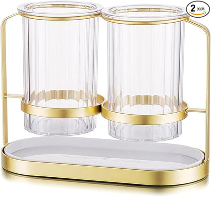 Utensils Silverware Holder with Metal Bracket, Cutlery Caddy, Flatware Spoon Fork Knife Tabletop Organizer for Party Kitchen Dining Room - Gold