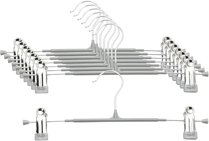Pants Hangers with Clips - 8 Pack Heavy Duty, Non-Slip Adjustable Space Saving Skirt Hangers for Pants, Jeans, Shorts | Gray | 12 Inch
