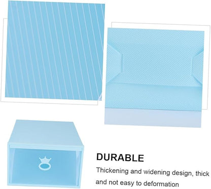 Transparent Thickened Plastic Shoe Box with Drawer-style Design Stackable Transparent Window Organizer for Men and Women Blue Frame Storage Container for Sneakers and Boots