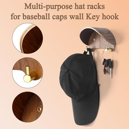 2 Pack Cowboy Hat Rack, Wooden Satin Finish Hat Holder on Wall,Non-Damage Brim Design, Hat Hooks Can Keeps Original Shape of Hat, for Cowboy Hat, Fedora, Sun Hats
