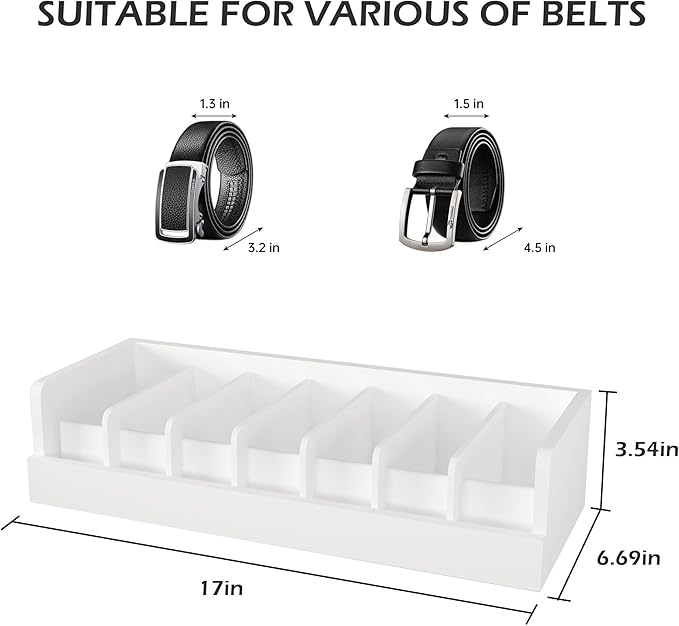 Bamboo Belt Storage Organizer Box - Belt Organizer for Closet | Wooden Belt Tie Hanger Racks for Men Women Drawer | Belt Display Holder Wall Mount with 2 Pcs Tie Clip (White, 2 7GRIDS)