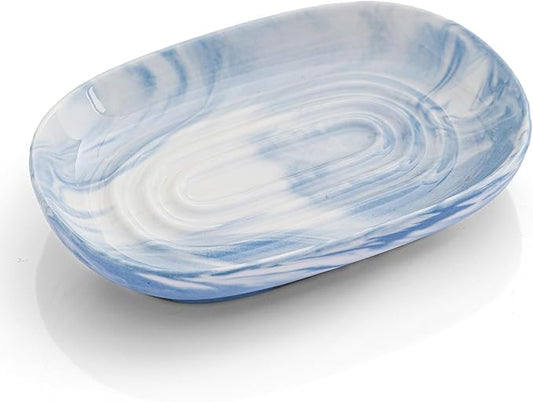 AIMAIAIMAI Blue Ceramic Soap Dish, Marble Pattern Bar Soap Holder - Elegant Hostess Gift, Housewarming Gift for New Home, Decorative Soap Tray for Bathroom, Kitchen