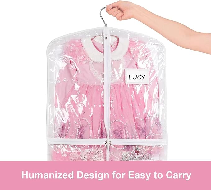 Stepstall PVC Clear Garment Bag, 40" Dance Costume Garment Bag for Dance Competitions with 5 Clear Zipper Pockets, Breathable Garment Bags for Hanging Clothes to Kids, Storage,Set of 3