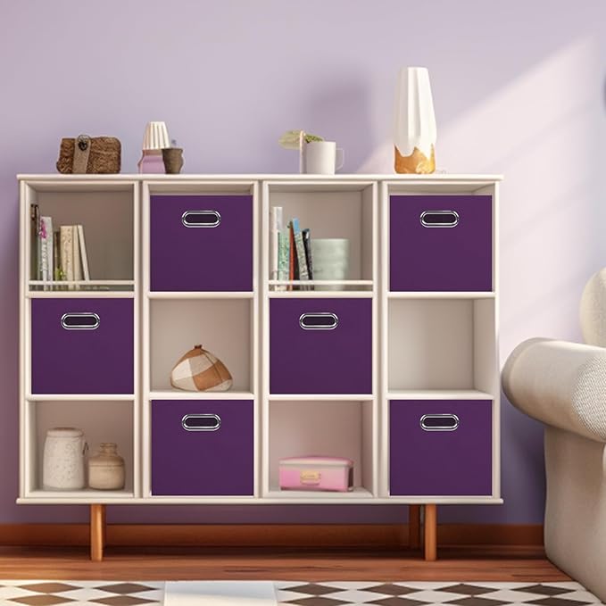 ShellKingdom Storage Bins, Foldable Fabric Storage Cubes And Cloth Storage Organizer Drawer with Metal Handle For Closet And Toys Storage, 11 X 10.5 X 10.5 INCH, 6 Pack (Purple)