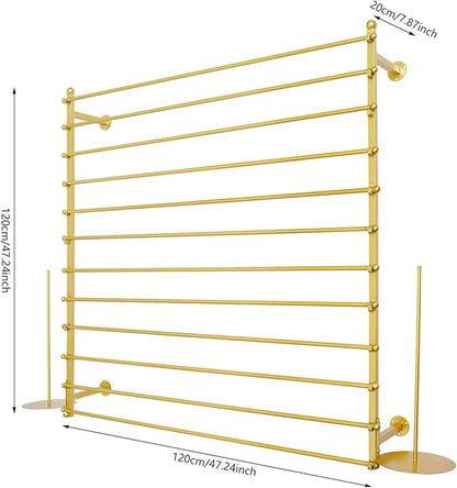 Ribbon Storage Organizer, Wall Mounted Ribbon Organizer, 12-Tier Metal Gift Wrapping Paper Rack, Spool Tie Scarf Hijab Belt Towel Hanger, for Home, Craft Room, Flower Shop, Gold, 47.2in Wide