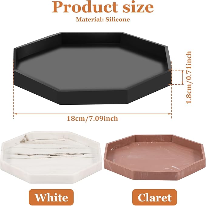 3Pcs Bathroom Trays with Anti Slip Bottom Decorative Silicone Vanity Trays Space Saving Perfume Trays for Candle Soap Shampoo (Octagon)