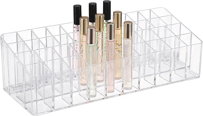 ELLDOO Rollerball Perfume Organizer, 44 Spaces Clear Acrylic Perfume Storage Holder Beauty Scent Holder, Essential Oil Storage Holder Organizer, Makeup Lipgloss Lipstick Display Case